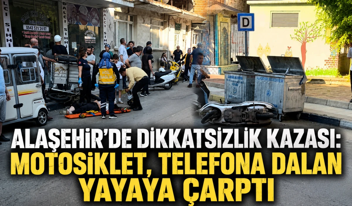 Alaşehir&rsquo;de Dikkatsiz Yayaya Motosiklet &Ccedil;arptı: 2 Yaralı