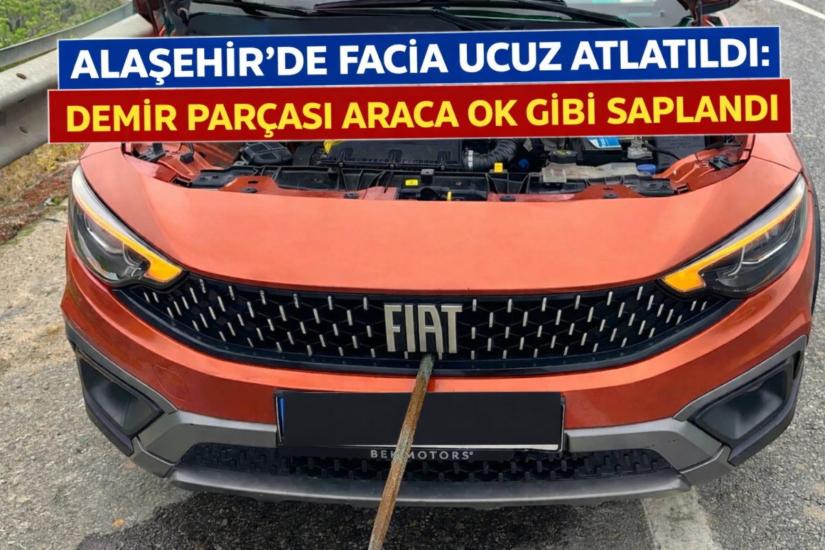 Alaşehir&rsquo;de Hurda Y&uuml;kl&uuml; Kamyon Tehlike Sa&ccedil;tı: Demir Par&ccedil;ası Araca Saplandı