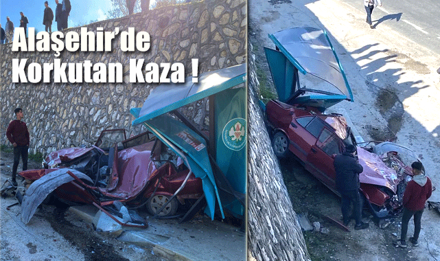 Alaşehir’de İş Makinesi nakliye tırından düştü, park halindeki otomobili ezdi  